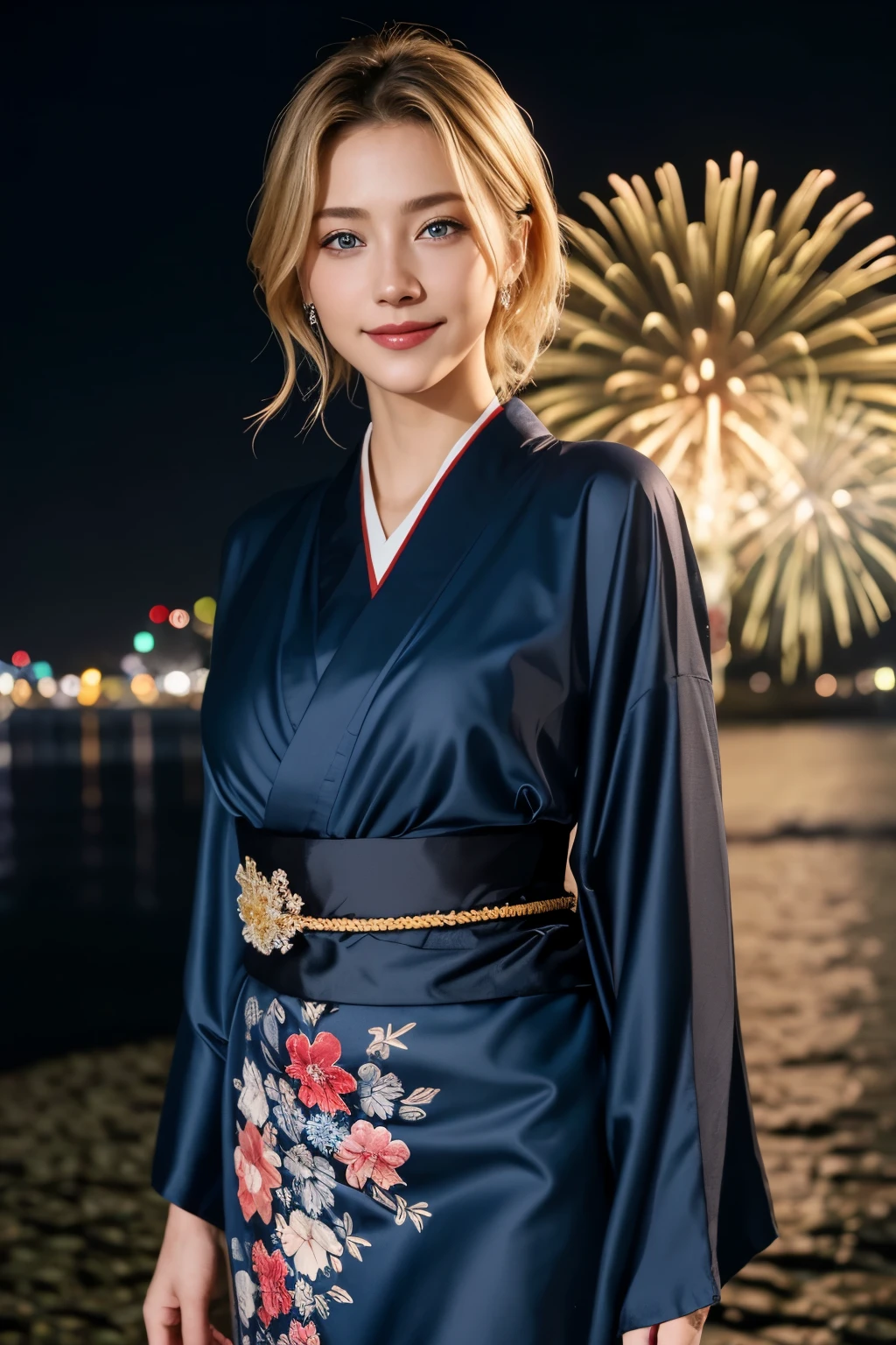 Twelve-layered kimono、Gorgeous black kimono、kimono、Fireworks display、On the chest、Full Body Tattoo、Your clothes are wet、Full body photo、Sexy face、short haircut、 a look of complete desire、(((masterpiece)))、((highest quality))、((超Realistic))、成熟したwoman、成熟したwoman、perspective、Very detailed、Perfect hands、Finger details、beautiful and detailed eyes、Brown eyeuscular body、Perfect captivating eyes、Best image quality、Fine-grained image quality、beautiful、European, woman, woman italienne, italienne, smile、blue eyes、jewelry, blue eyes, Realistic, High resolution, Soft Light,Hip Up, Glowing Skin, (Detailed face),Full body tattoos、jewelry, , night, Blonde hair, Wavy Hair, beautiful soldier, Attractive appearance, smile, Perfect Style, Perfect balance, Fine skin, shy look、