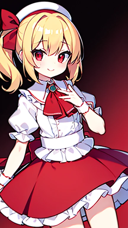 highest quality, masterpiece, High resolution, 一人in, {Flanders_scarlet_East:1.15}, blonde_hair, wing, red_eye, crystallization, 前hair, hin, One_~ side_superior, ribbon, pain_cap, bow, red面, smile, Best, white_hat, red_Best, Ascot, hair_between_eye, red_bow, red_ribbon, superiorper_body, hin_ribbon, yellow_Ascot, short_hair, 1 Girl, looking for_in_Viewer, fluffy_short_Exorcism, fluffy_Exorcism, red_skirt, shirt, short_Exorcism, simple_background, skirt, skirt_set, white_background, white_shirt, Frills, length_hair, wrist_cuffs, Closed_mouth, Frills付き_shirt_collar,フランドールscarlet、red面した顔、Get in bed、betweenmouth、whiteいソフトハット, Red Hat Bow, blondeのhair, Side Ponytail, redいeye, 輝くeye, tooth, redいBest, Short sleeve, puffy sleeves, イエローAscot, redいFrillsskirt,