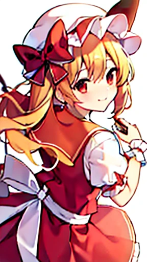 highest quality, masterpiece, High resolution, 一人in, {Flanders_scarlet_East:1.15}, blonde_hair, wing, red_eye, crystallization, 前hair, hin, One_~ side_superior, ribbon, pain_cap, bow, red面, smile, Best, white_hat, red_Best, Ascot, hair_between_eye, red_bow, red_ribbon, superiorper_body, hin_ribbon, yellow_Ascot, short_hair, 1 Girl, looking for_in_Viewer, fluffy_short_Exorcism, fluffy_Exorcism, red_skirt, shirt, short_Exorcism, simple_background, skirt, skirt_set, white_background, white_shirt, Frills, length_hair, wrist_cuffs, Closed_mouth, Frills付き_shirt_collar,フランドールscarlet、red面した顔、Get in bed、betweenmouth、whiteいソフトハット, Red Hat Bow, blondeのhair, Side Ponytail, redいeye, 輝くeye, tooth, redいBest, Short sleeve, puffy sleeves, イエローAscot, redいFrillsskirt,