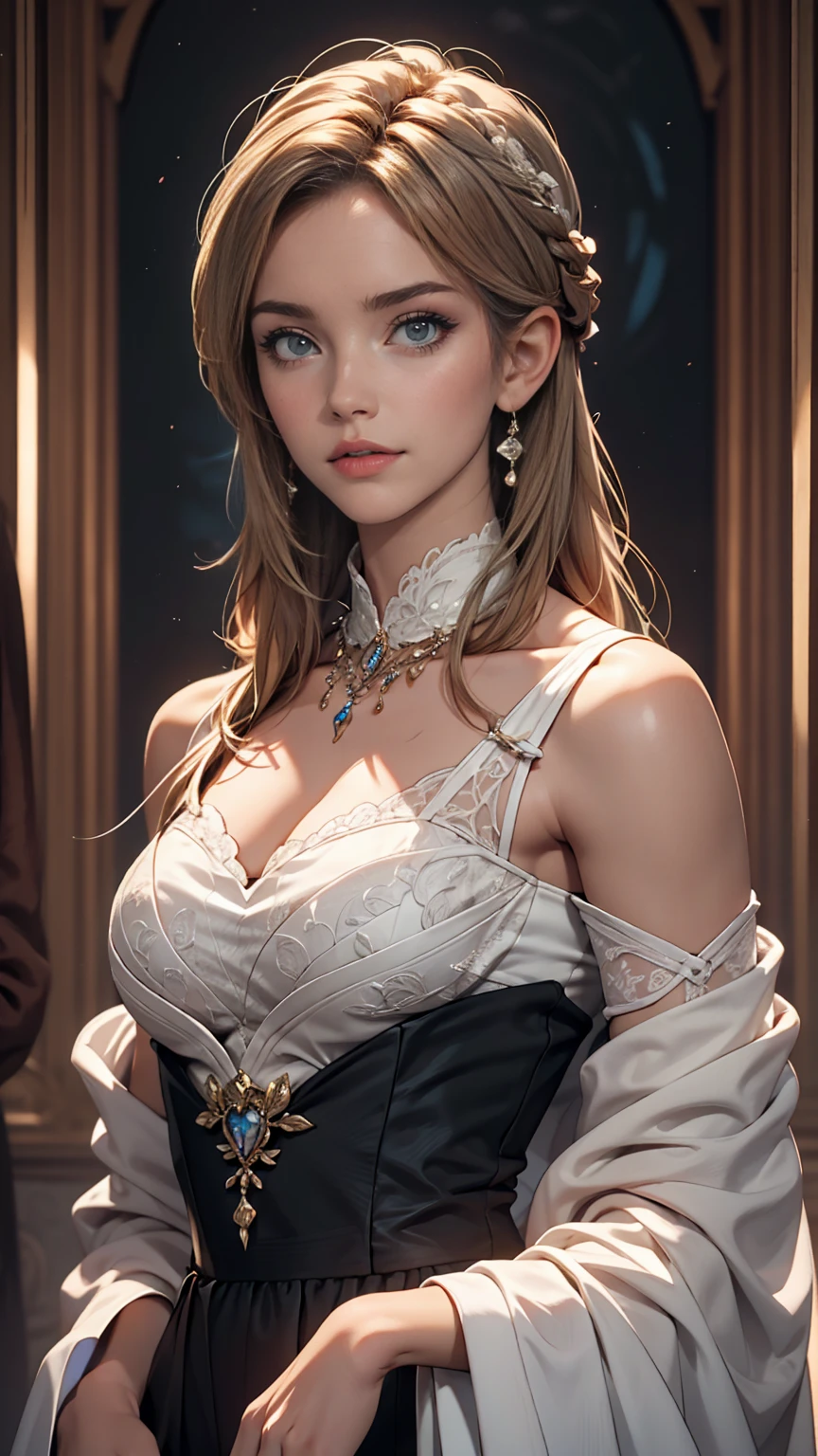 highest quality, masterpiece,Gray Hair, blue eyes, Upper Body,Gorgeous Background,One girl, Flowing Hair