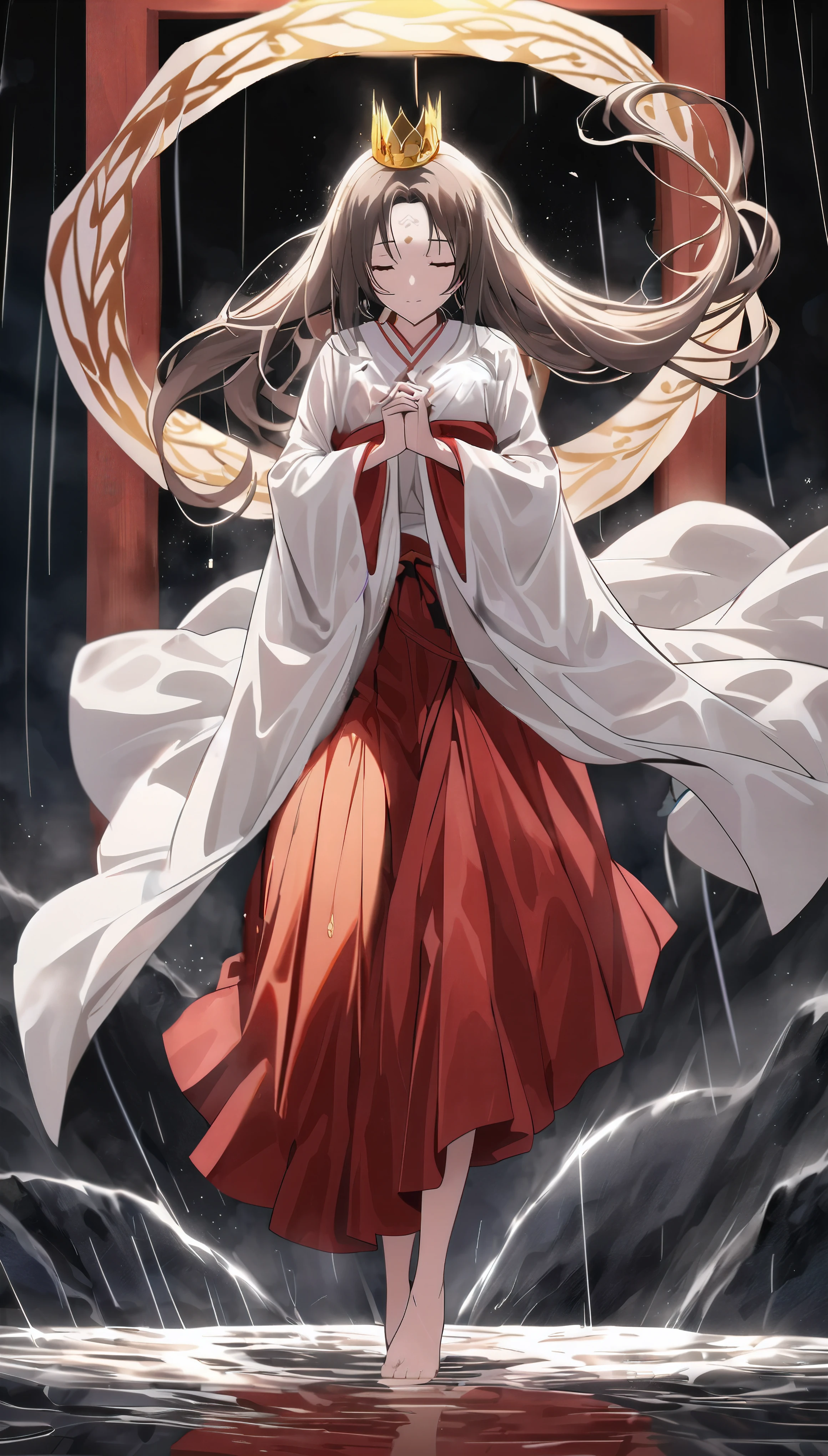 anime girl in red dress with crown and flowing hair, flowing hair and long robes, anime goddess, flowing white robes, palace ， a girl in hanfu, flowing magical robe, wearing flowing robes, flowing robes, anime wallaper, anime girl with long hair, ethereal anime, wearing a flowing cloak, ((a beautiful fantasy empress)), anime style 4 k, floating robes