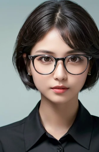(best quality,8k,high resolution,masterpiece:1.2), 
(ultra-detailed,realistic:1.37),(portraits),
(short hairstyles),(Wellington-shaped glasses with black cell frames:1.2), 
(A lady of pure essence, adorned with innocence and a pristine aura, yet fortified with an unwavering inner strength, exudes a gentle grace.),
(A Japanese woman, 30 years old and 155cm tall.),
(She wears a neat, short hairstyle that gives off a clean impression, complemented by a pair of black cell frame glasses.),
(In impeccable attire, a woman adorned in a sky-blue shirt gazes upon me with gentle eyes, her presence a soothing balm to the soul.),
