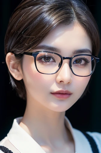 (best quality,8k,high resolution,masterpiece:1.2),
(ultra-detailed,realistic:1.37),(portraits),
(short hairstyles),(Wellington-shaped glasses with black cell frames:1.2),
(A lady of pure essence, adorned with innocence and a pristine aura, yet fortified with an unwavering inner strength, exudes a gentle grace.),
(A Japanese woman, 30 years old and 155cm tall.),
(She wears a neat, short hairstyle that gives off a clean impression, complemented by a pair of black cell frame glasses.),
(In impeccable attire, a woman adorned in a sky-blue shirt gazes upon me with gentle eyes, her presence a soothing balm to the soul.),
