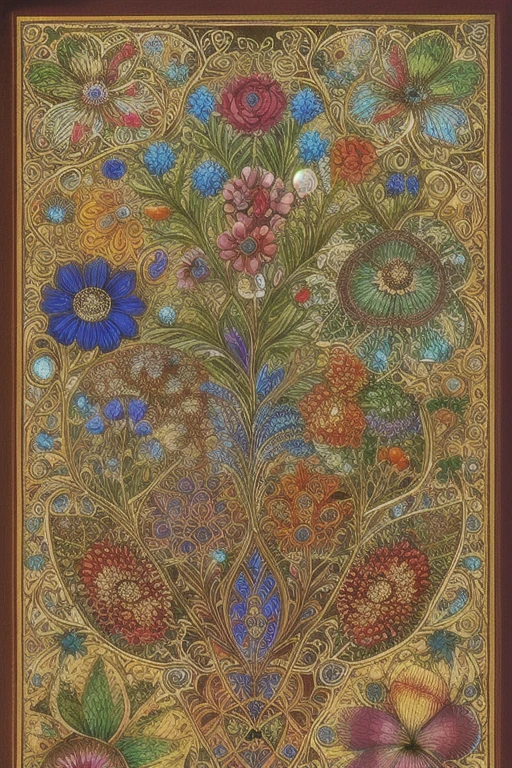 Masterpiece, Top Quality, High Quality, Highly Detailed CG 8k, Strange Flowers Like Voynich Manuscript, Beautifully Colorful, Digital Illustration, Intricate, Photorealistic, Highly Detailed, CGsociety, Intricate