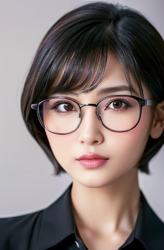 (best quality,8k,high resolution,masterpiece:1.2), 
(ultra-detailed,realistic:1.37),(portraits),
(short hairstyles),(Wellington-shaped glasses with black cell frames:1.2), 
(A lady of pure essence, adorned with innocence and a pristine aura, yet fortified with an unwavering inner strength, exudes a gentle grace.),
(A Japanese woman, 30 years old and 155cm tall.),
(She wears a neat, short hairstyle that gives off a clean impression, complemented by a pair of black cell frame glasses.),
(In impeccable attire, a woman adorned in a sky-blue shirt gazes upon me with gentle eyes, her presence a soothing balm to the soul.),
