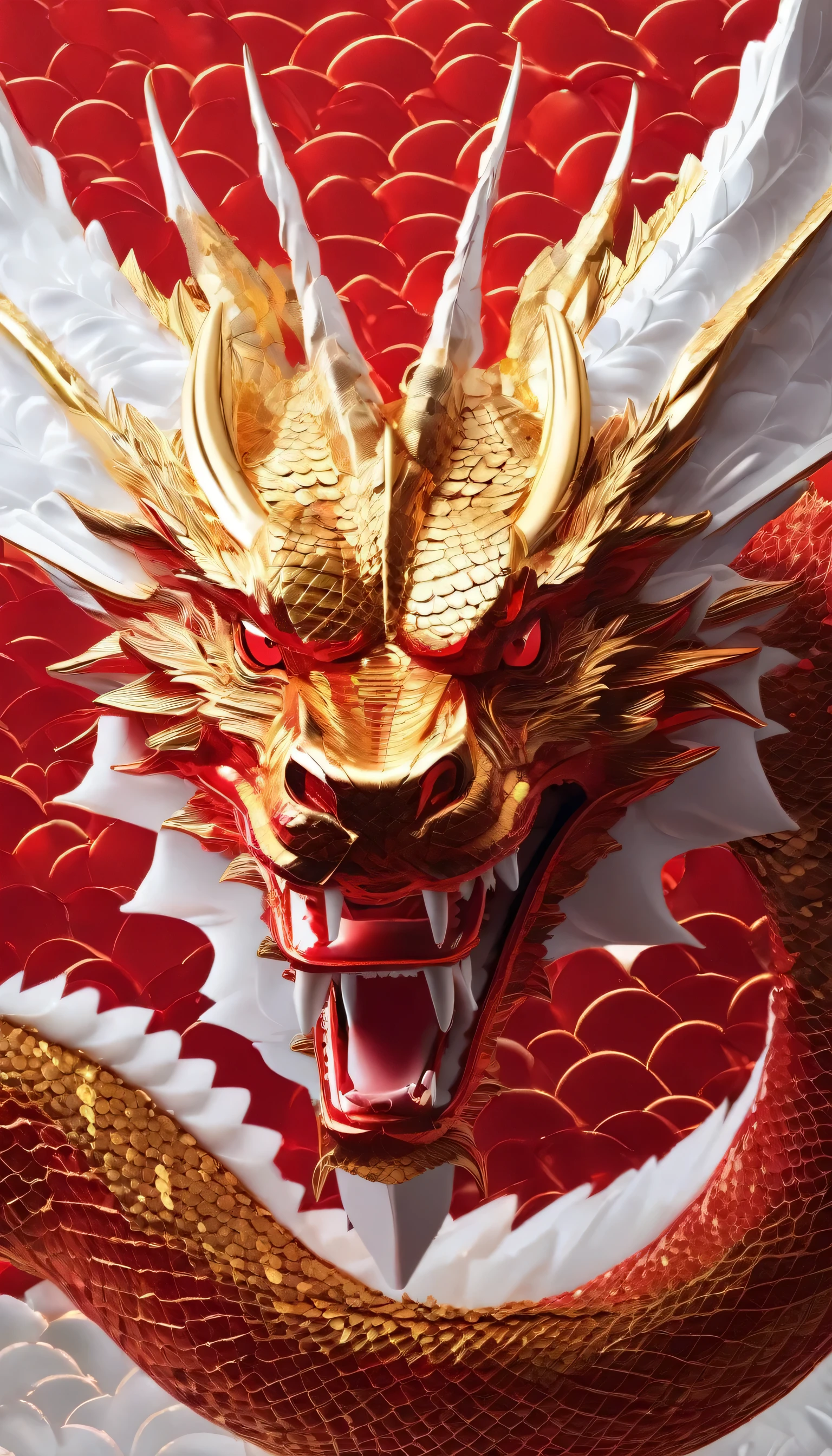 Double exposure style,Red wallpaper design,3D Rendering,realistic fur,Beautiful Wallpapers、yellow、white、Money、Red glowing eyes、
Transparent Dragon Scales,that'Staring at the audience'Those are beautiful eyes.,Long eyelashes,(Raise your hands and throw money into the air.:1.0),(The wallpaper features huge 3D letters. &References;AI&References; :1.37),whole body,Throwing motion,laughing expression,Many gold coins scatte赤 in the air,background:Rolling waves and confetti,
Elevation and bottom-up angles,, Beautiful details。