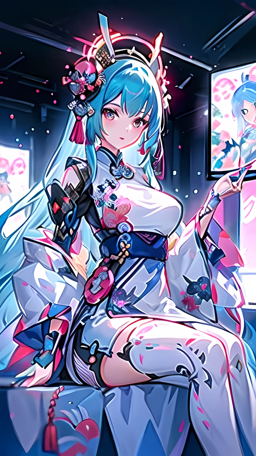 anime girl sitting on a bed with a mirror in her hand, onmyoji, onmyoji portrait, anime cover, pixiv daily ranking, pixiv style, nightcore, anime style 4 k, anime art wallpaper 4 k, anime art wallpaper 4k, 8k high quality detailed art, mikudayo, pixiv, onmyoji detailed art