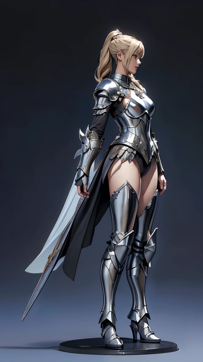 side view, blond hair, profile full body, , Fantasy characters, Epic and exquisite character art, complex Fantasy characters, RPG Character Art, 3d rendering character art 8k,armed full body, armed legs, Full-body armor, beautiful woman knight, fantasy concept, metal armor, delicate crafted armor, valkyrie style character, armed female figure , plate armor, isolated armor , Fantasy characters, dark Fantasy characters design, The Girl in Knight's Armor, armor girl, karol park uhd, pale black armor, Fantasy characters art, beautiful female knight