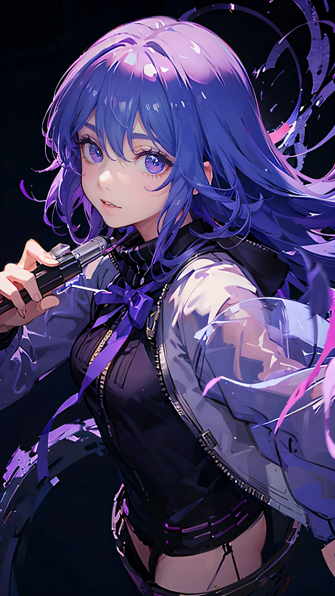 Solo leveling, 1 man ,glowing eyes, purple hair, jacket ,anime , masterpiece,4k, high resolution