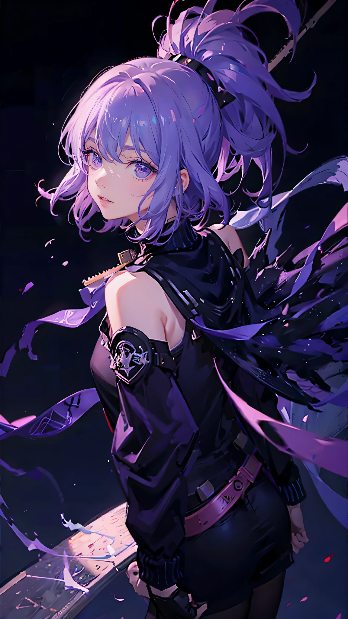 Solo leveling, 1 man ,glowing eyes, purple hair, jacket ,anime , masterpiece,4k, high resolution 