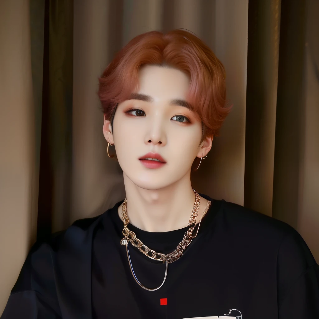 Hombre con una camisa negra y una cadena alrededor del cuello, Min Yoongi, Gi Yoon, Yoongi, retrato de Suga de BTS, grupo BTS, yoongi pelirrojo, Yoongi Min de BTS