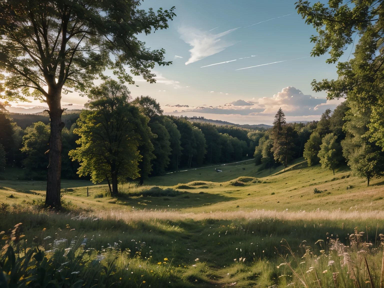meadow, clear, forest background, clear sky, natural , nature, high resolution, high details, 4k, realistic, masterpiece, day time, no one