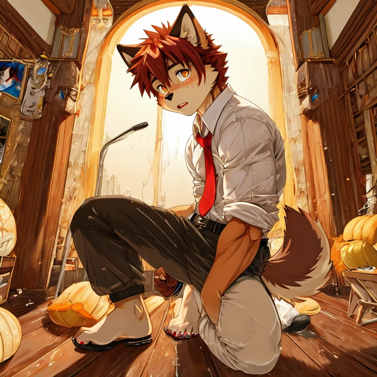 (masterpiece, Best quality:1.2), very young wolf boys, having sex, in trousers,body covered in dark ginger fur, Furry style,sexual,horny,very muscular wild ,full height,very short red hair,freckles on the body and face,amber eyes,defined muscles,sharp focus, young