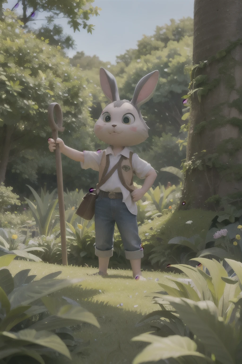 ((best quality)), ((masterpiece)), (detailed), A brave rabbit。He is the bravest man in this forest.、The smartest animal。