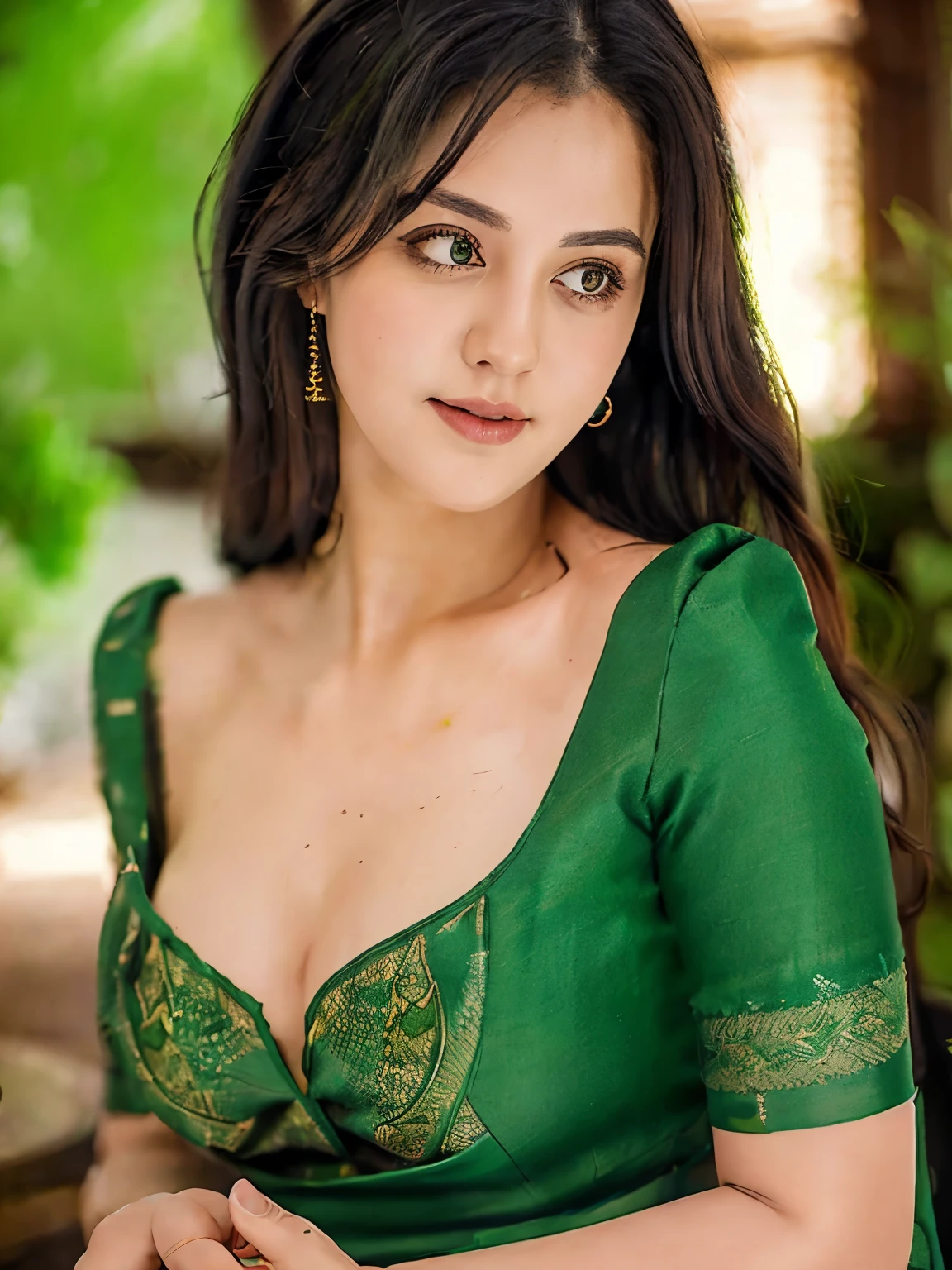 masterpiece, Best Quality, Illustration, Ultra-detailed, finely detail, hight resolution, 8K Wallpaper, Perfect dynamic composition, Beautiful detailed eyes,  Natural Lip, Dark green knitted dress , Big breasts, cleavage, Cross legs