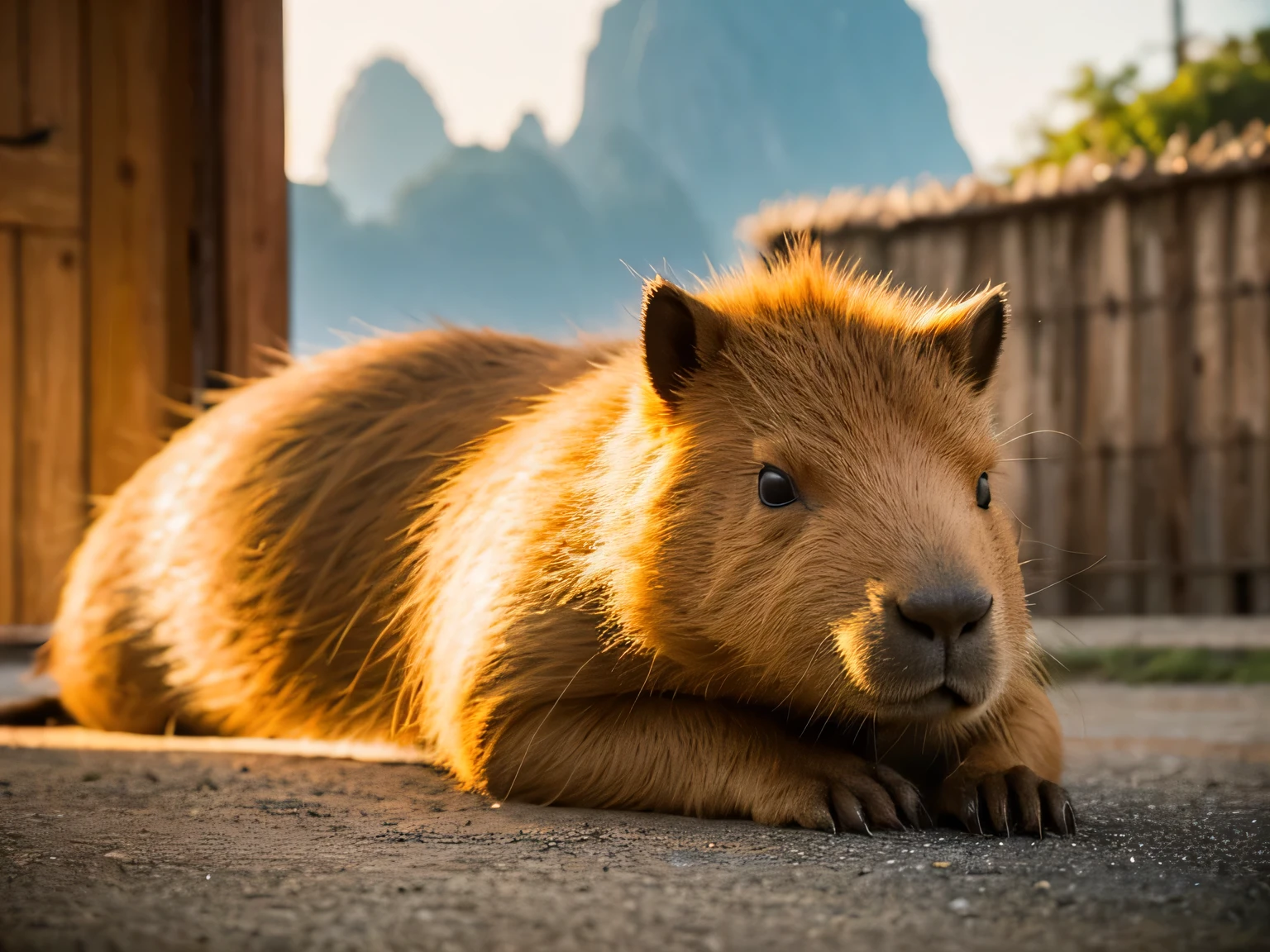capybara,Ghibli-style colors, anime style, Ultra HD, Anatomically correct, textured skin, High Detail, high quality, high resolution,solitary,A capybara,