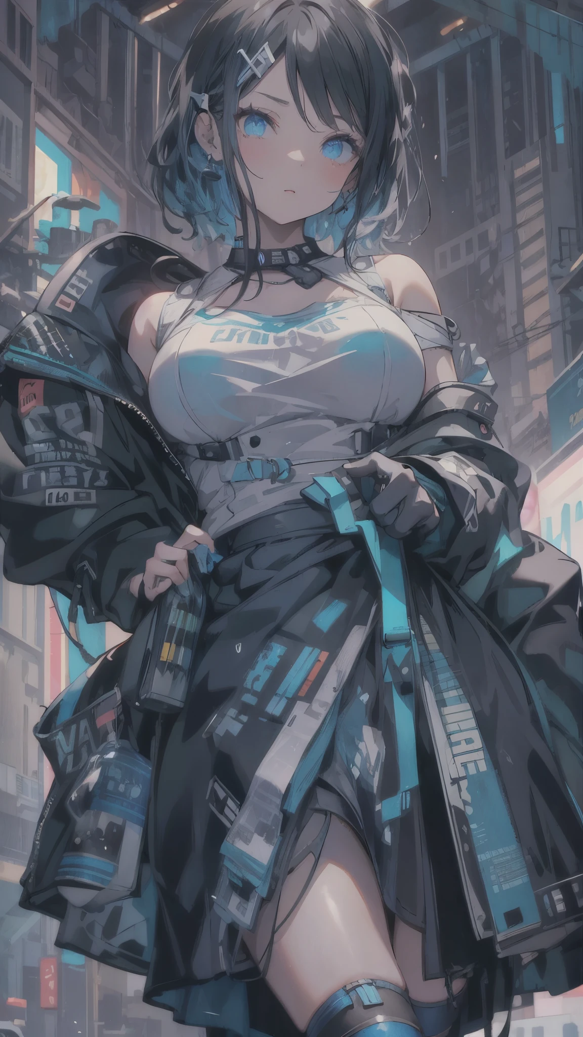 Close-up of woman in black and blue dress, Highly detailed digital art in 4K, 4K Detailed Digital Art, リアルなDigital Art 4k, リアルなDigital Art 4k, Amazing digital illustrations, Beautiful SF Girl Portrait, SF Women&#39;s Portraits, Digital Art 4k, Portrait of a cyberpunk girl, Beautiful cyberpunk girl face, Epic portrait illustration  