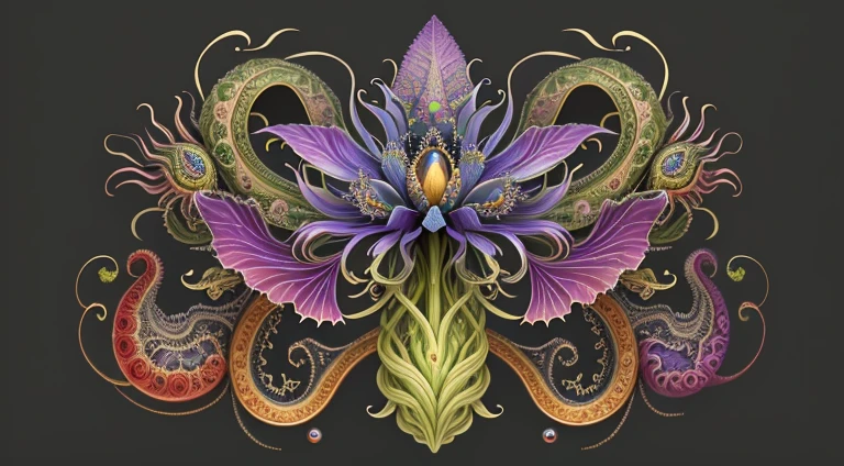 Masterpiece, Top Quality, High Quality, Highly Detailed CG 8k, Strange Flowers Like Voynich Manuscript, Poisonous Beauty, Colorful, Digital Illustration, Intricate, Photorealistic, Highly Detailed, CGsociety, Intricate