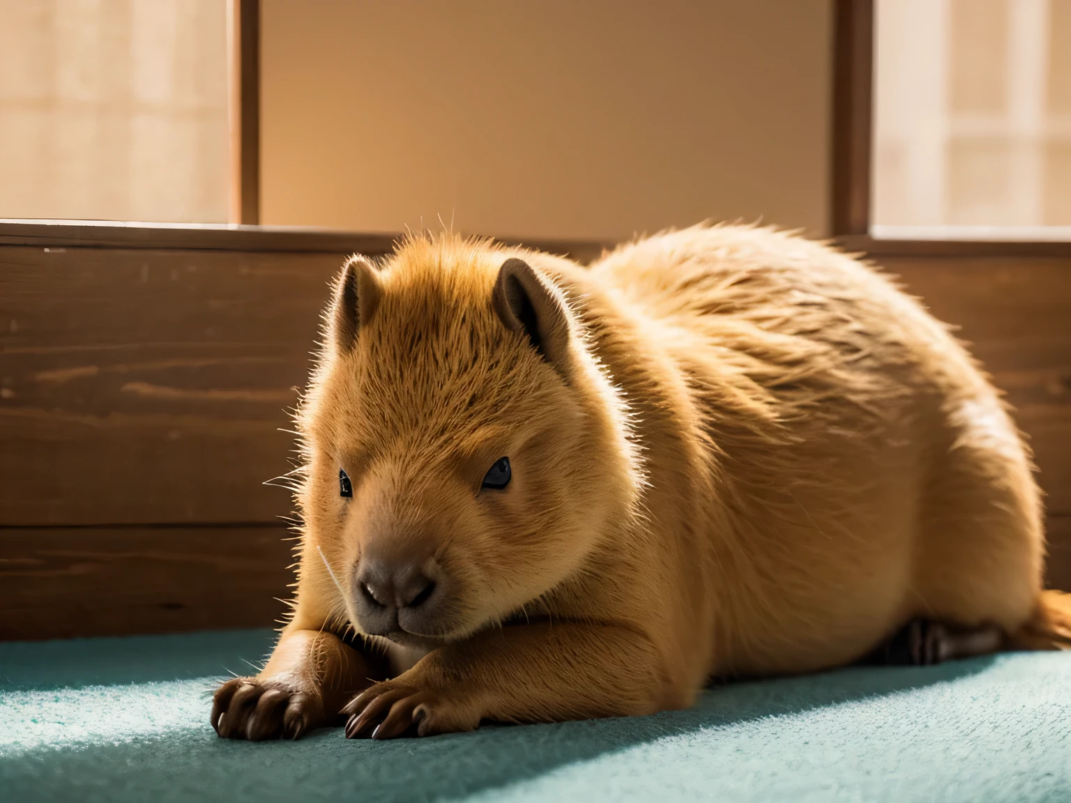 capybara,Ghibli-style colors, anime style, Ultra HD, Anatomically correct, textured skin, High Detail, high quality, high resolution,solitary,A capybara,