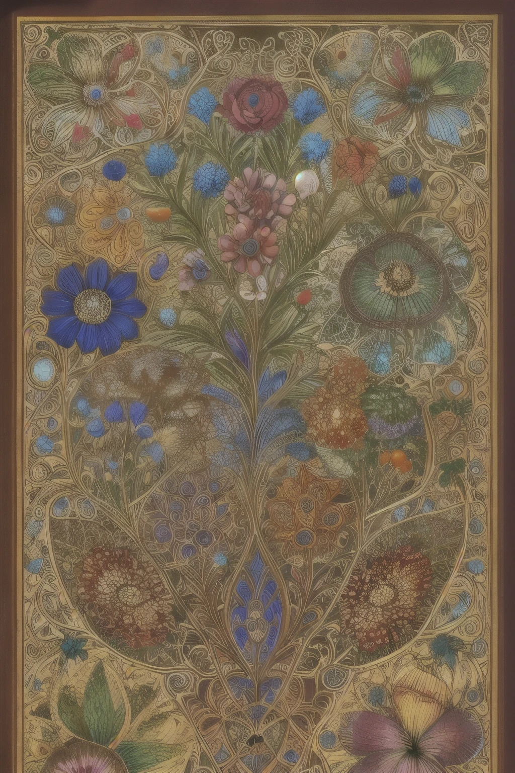 Masterpiece, Top Quality, High Quality, Highly Detailed CG 8k, Strange Flowers Like Voynich Manuscript, Beautifully Colorful, Digital Illustration, Intricate, Photorealistic, Highly Detailed, CGsociety, Intricate