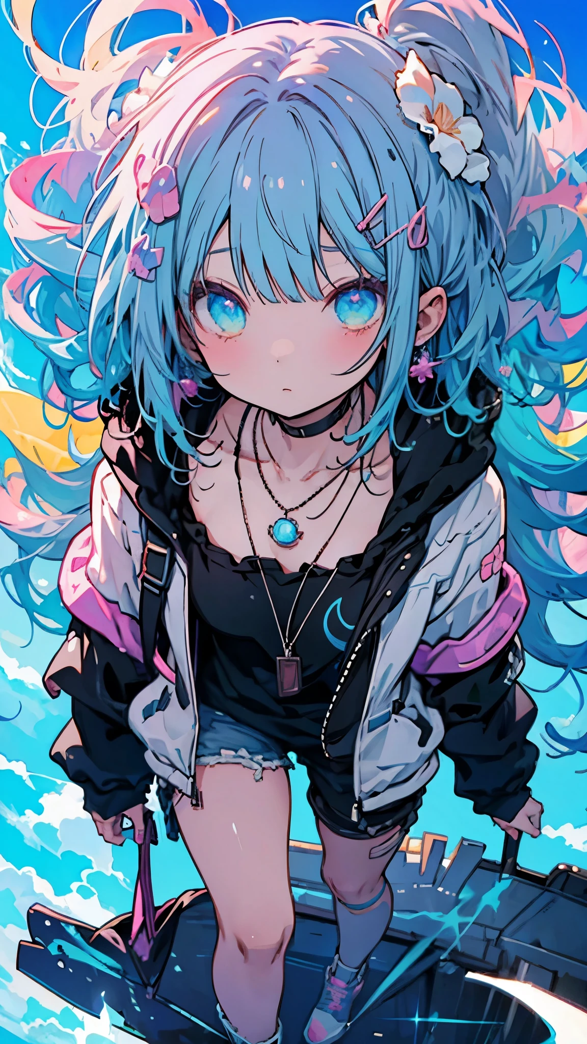 (((nsfw))),Close-up of a woman with colorful hair and necklace, Anime girl with space-like hair, The gentle vitality of rose roses, Gubes-style artwork, Fantasy art style, colorful], Vivid fantasy style, Ross draws vibrant cartoons, cosmic and colorful, Gweitz, colorful digital fantasy art, Great art style, Beautiful anime style, Full body lighting, Skin Brightness, Sexy look