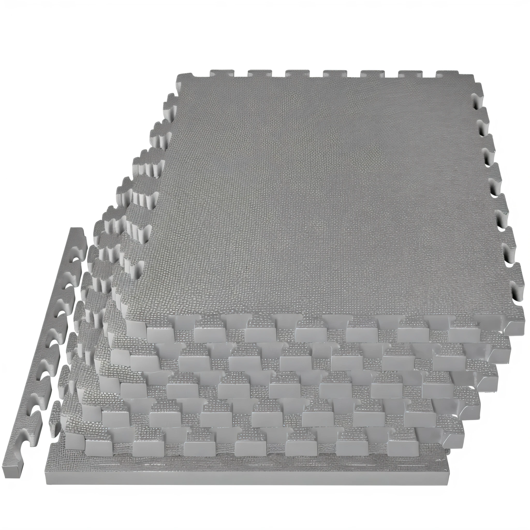 Close up of a pile of grey floor mats on a white surface, Foam, Various sizes, isometric views, Pure gray, 3 2 x 3 2, Thick set features, 1 6 x 1 6, silver, High quality details, Synthetic, emerald, grey, High-detail product photos, , 3 0 0 mm