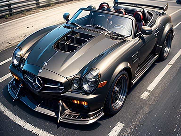 Fast cars on the road, Wide body, Low quality granular, [ The art of math ]!!, Granular low quality, HDR shooting, kodakchrome : : Eight thousand, steel gray body, Mercedes, HD, HDR photos, A perfect masterpiece, Low resolution, hdr render, Made with photoshop