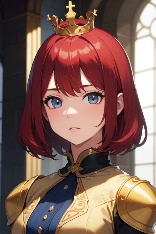 ((best quality)), ((masterpiece)), (detailed), perfect face, queen, castle, red hair, standing