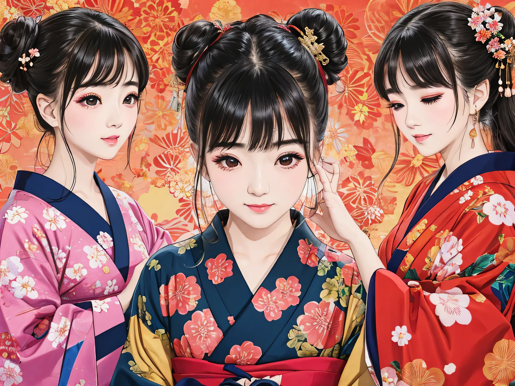 Each has a different expression2People and sisters、(2 girls)、⦅Dancing traditional arts with grace)、((Big Breasts、Small Face、Not exposed))、highest quality、masterpiece、(Black Hair、Bun Hair)、Brown Eyes、⦅Wide angle、Angle from above the waist、Pause on the magazine cover、Each person has a different perspective when looking into the distance⦆、(8K high quality、masterpiece、High resolution、Realistic and beautiful light and shadow、(highest quality)、(High Resolution)、(Very delicate and beautiful)、(Beautiful 8k face)、(Smiling and closing your eyes、Beautiful eyes)、(Clear skin)、(Soft hair)、(8Head to Body)、(A Japanese style yukata kimono with red, pink and orange floral patterns on a white background, interspersed with gold powder、Wearing a yukata2Beautiful Japanese girls)、((Tanabata decoration background))、((Small Face))、(arms up)、Thin and small nose、(Red lipstick)、(Make your cheeks red)、(Glossy skin)、((Ink painting style))、Very thin eyebrows、Overall ultra-high image quality、(She is wearing maiko-style makeup.)、Whitening、Long and beautiful eyelashes、Glowing Skin、(Red cheeks),Straight nose、masterpiece、highest quality、whole body、 Eyebrows visible through hair、Bun Hair、Grin、Gal、Gal、Viewer's Eyes、Plaid、Stylish、woman、fine、Pause、
Waiting to start