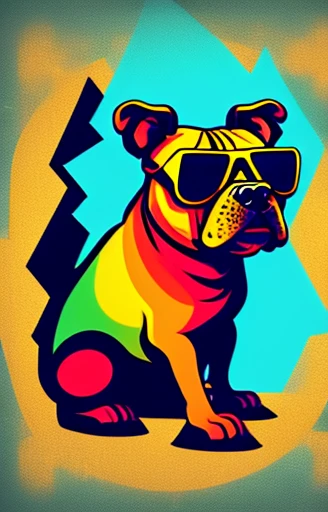 T-Shirt Graphic Design Art, Flat illustration of a retro aggressive pit bull wearing sunglasses, colorful tones, highly detailed cleanup, Vector Image, A photorealistic masterpiece, Professional photography, Realistic Bear, Simple space background, Plain white background, Isoscale , vivid vector