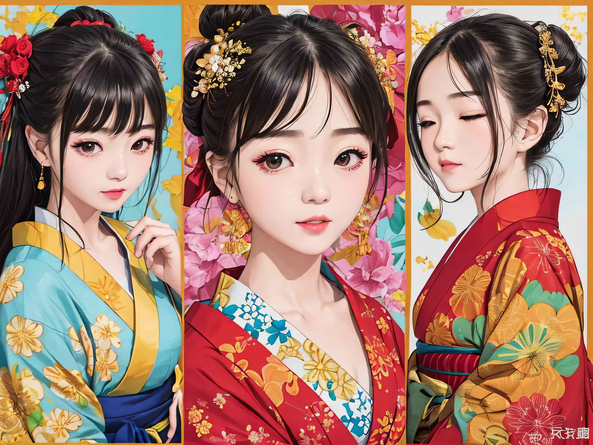 Each has a different expression2People and sisters、(2 girls)、⦅Dancing traditional arts with grace)、((Big Breasts、Small Face、Not exposed))、highest quality、masterpiece、(Black Hair、Bun Hair)、Brown Eyes、⦅Wide angle、Angle from above the waist、Pause on the magazine cover、Each person has a different perspective when looking into the distance⦆、(8K high quality、masterpiece、High resolution、Realistic and beautiful light and shadow、(highest quality)、(High Resolution)、(Very delicate and beautiful)、(Beautiful 8k face)、(Smiling and closing your eyes、Beautiful eyes)、(Clear skin)、(Soft hair)、(8Head to Body)、(A Japanese style yukata kimono with red, pink and orange floral patterns on a white background, interspersed with gold powder、Wearing a yukata2Beautiful Japanese girls)、((Tanabata decoration background))、((Small Face))、(arms up)、Thin and small nose、(Red lipstick)、(Make your cheeks red)、(Glossy skin)、((Ink painting style))、Very thin eyebrows、Overall ultra-high image quality、(She is wearing maiko-style makeup.)、Whitening、Long and beautiful eyelashes、Glowing Skin、(Red cheeks),Straight nose、masterpiece、highest quality、whole body、 Eyebrows visible through hair、Bun Hair、Grin、Gal、Gal、Viewer's Eyes、Plaid、Stylish、woman、fine、Pause、
Waiting to start