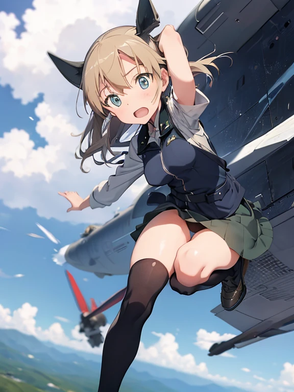 (1girl free_fall from Altitude 10000m), (out of focus background:1.4), (strike witches:1.2)