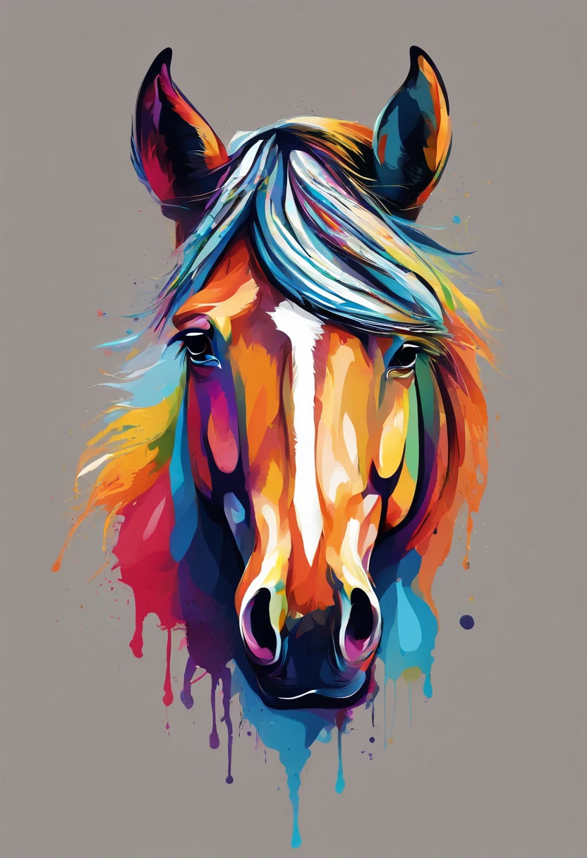 Colorful Logo, Horse head minimalist vector art logo illustration, Low Poly Style, magic, Crisp design, seed, monochrome color, Dark magic colorful paint splash, T-shirt design, Studio Ghibli style, Design must be vector art, Using Adobe Illustrator、Create a logo with sharp lines and a simple look。, But attractive. The design is centered on the horse's eye, Capture your personality and charm. The logo should exude sophistication and serenity.. The overall aesthetic should be elegant and refined., Make it appropriate for your branding and logo purposes, Black background