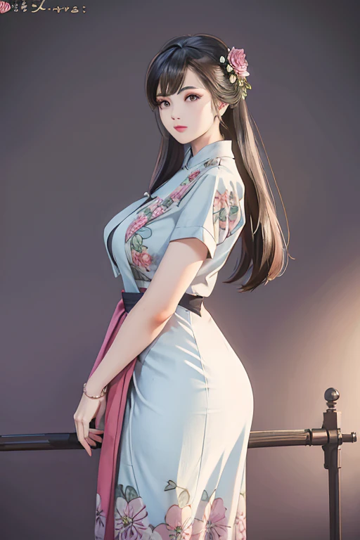 a beautiful girl in vintage colors aodai, masterpiece ,(Dye painting) ( all color dress ) wrapped in a large flower print( flower silk ..... with ) best quality, realistic:1.3, street, cyberpunk, holding bundle of adubon sunlight, backlighting, (well pper Adhere to clear natural light hdr))full budy, big ass (Remove extra limbs, remove accurately) intricate scene, artstation, intricate details, vignettefulbudy(cartoon)