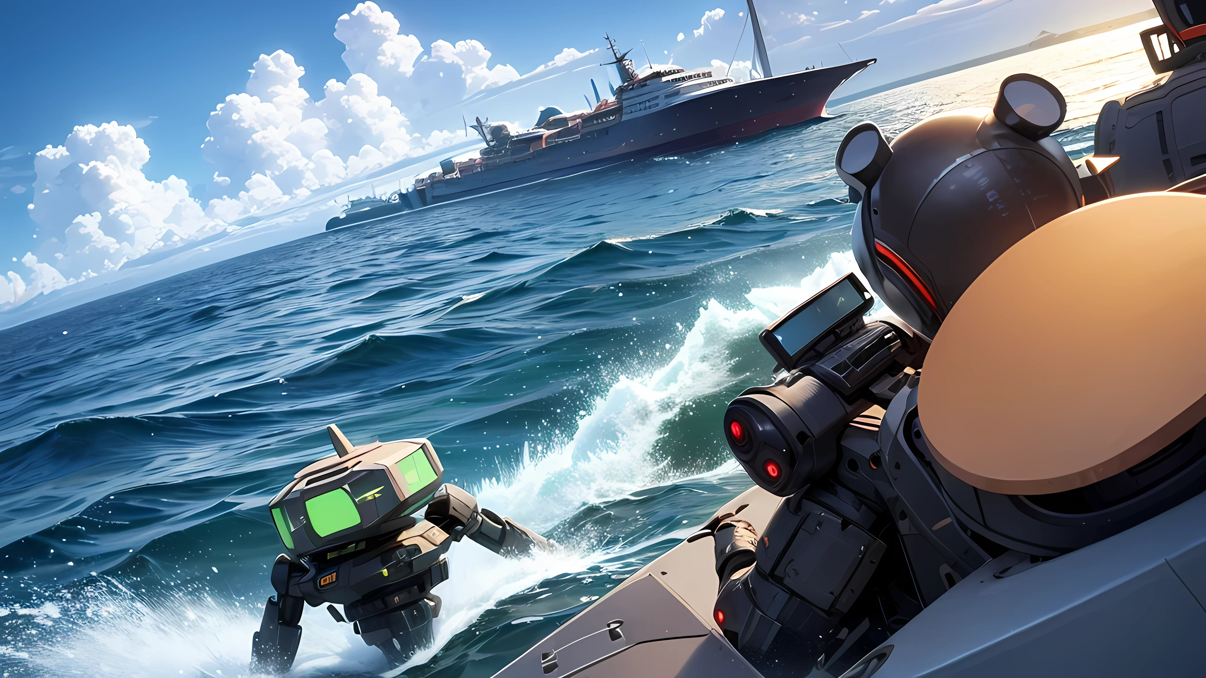 war with extraterrestrial invasor in the sea. robots vs ships