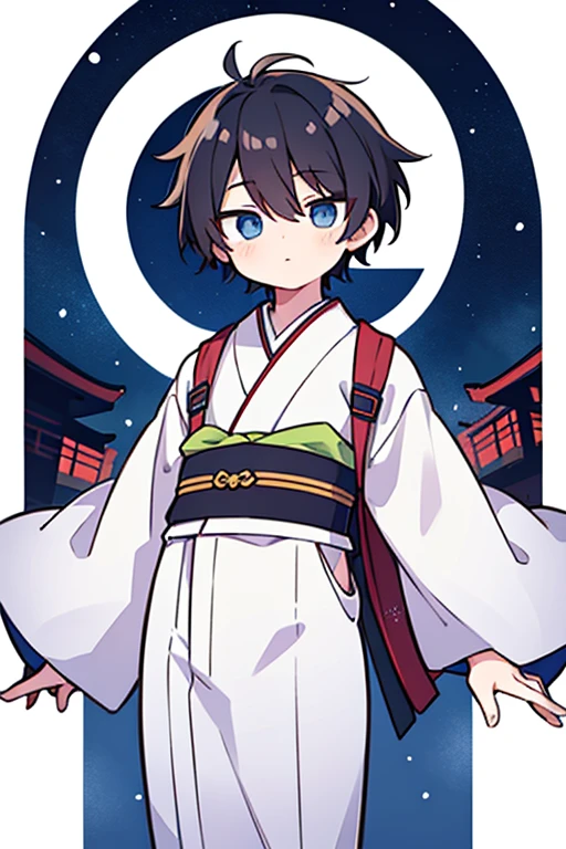 1 boy,solo,boy,anime boy,nightcore,(Best Quality),very short hair, japanese clothes, white kimono, a waist belt, looks at the viewer