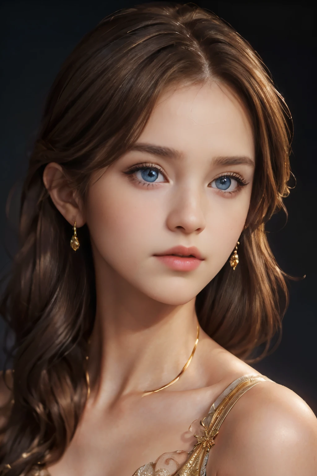 (Masterpiece: 1.4), (High resolution: 1.4), (Realistic): 1.4), 1 lady, Graceful and Elegant, (Realistic Face: 1.4), (Golden Brown Hair: 1.3), Dazzling Hairstyle, (Breathtaking Blue Eyes: 1.3), Detailed and Expressive Eyes, (Smooth Skin: 1.3), Radiant Complexion, Attractive, Ultra High Definition, Hyper-realistic, (Detailed Face: 1.4), (Renowned Actress: Emma Watson), Wearing a vintage dress, Charming Access