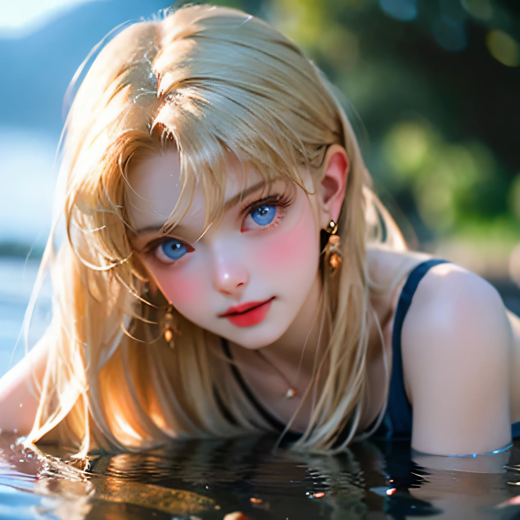 masterpiece, 最high quality, 超High resolution, (Realistic:1.4), Detailed beautiful face, Fine clothes, Amazing European Women,, So cute,, Soft skin and perfect face、Perfect Face, Gorgeous long ponytail brown hair, 8k resolution,Ultra-realistic,Super detailed,high quality, (Huge teardrop breasts, Huge cleavage:1.2), A broad perspective、8K,最high quality, Tabletop, Very detailed, 超A high resolution, Realistic, Raw photo, Absurd, Absolute Resolution, 1 girl, alone,Young beautiful Japanese woman, Super cute face, Luxurious appearance, Large Breasts , smile、 Double eyelids on both eyes, Natural Makeup, Long eyelashes, Shiny and smooth light brown long bob hair, Asymmetrical bangs, Glowing Skin, Center image, High resolution, High Detail, Detailed hairstyle, Detailed face, Great cinema lighting, Ultra-realistic, Perfect limbs, Perfect Anatomy、Very large O cup breasts、Shapely breasts 、silky Glowing Skin、sexy,Very beautiful lovely face、Cute gorgeous face、gorgeous blonde silky hair、pale blue eyes、Bangs swaying in front of the face、A beautiful and cute 18 year old girl、Big and ample breasts、she spreads her legs wide and flaunts、Very Large Breasts、Plump、super glamor、Are fat,Full body nude、Big ass、summer mountain stream、Clean creek,The waterfall is visible、Looking at me with a smile、looking at the camera