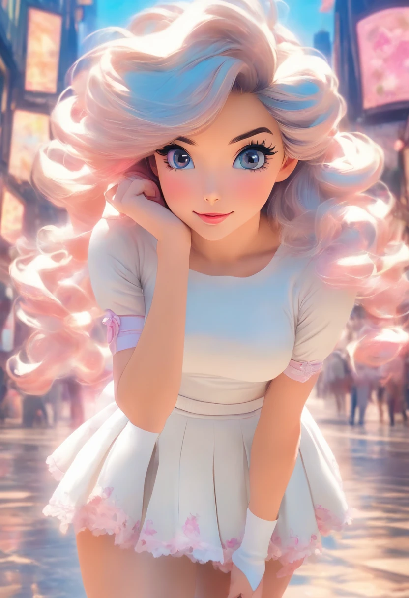 A woman posing in a short skirt and white top, Kunkan Pastel, Reddit, Rococo, Knee socks and skirt, Belle Delphine, Full length and white stockings, Wearing a skirt and knee-high socks, Real life anime girls, Sexy Costumes, 🌺 society, Anime Barbie in White Stockings, white skirt and bare chest, Surreal 