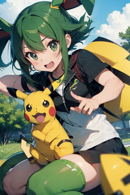 riding on rayquaza,with pikachu