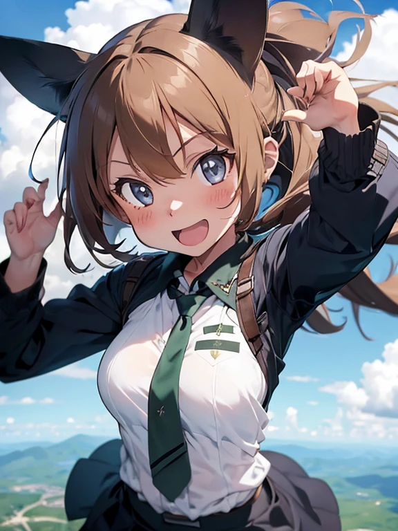 {(1girl florating in the sky at an altitude of 10000m), (out of focus background:1.4)}, {1girl, beasts_ears, beasta_tail}, (strike witches:1.2)}, {(cheerful:1.4), (candid shot)}
