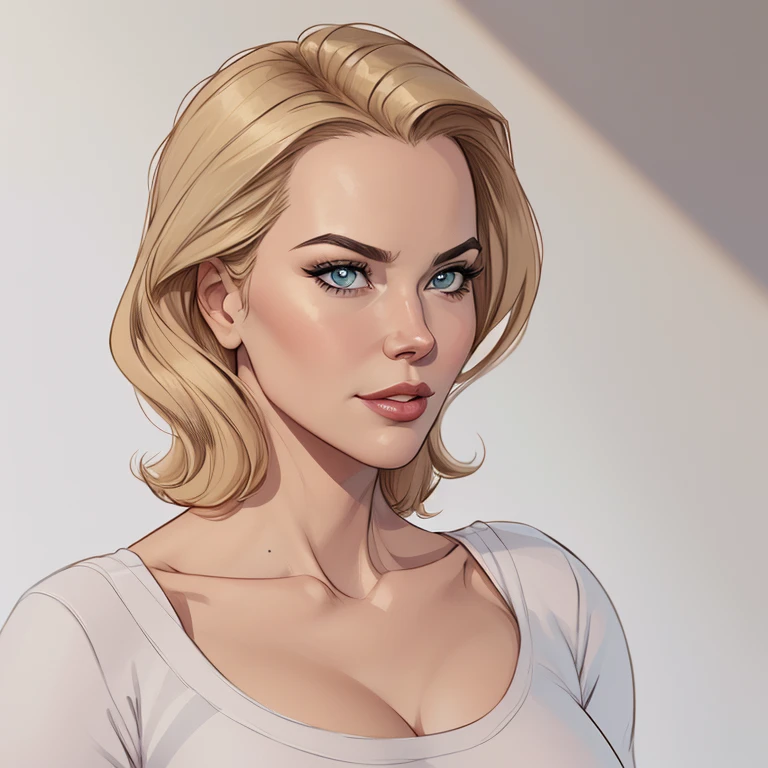 Dynamic colors, vivid image, close up, portrait of a 40 year old milf, hot milf, short blonde hair, wide chest, muscular, huge , natural beauty, beautiful, casual, transparent white nightgown, at bedroom
