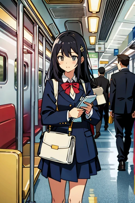 girl、one person、high school girl、uniform、on the train