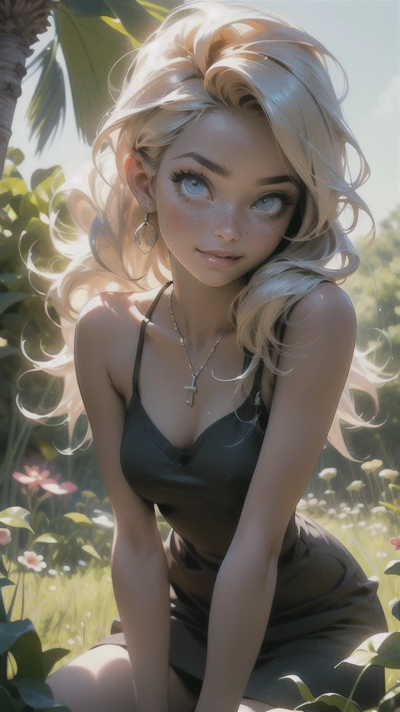 melancholy lighting, quiet, calm, brightness, masterpiece, best quality, 1girl, (JinxLol:1.2), (ultra photorealistic:1.3), (masterpiece:1.4), best quality, ((realistic)), high quality, ultra detailed, ((Real image)), ((realistic skin)), ((realistic face)),(illustration:1.05), (beautiful:1.05), (beautiful detailed eyes:1.05), (cinematic light:1.1), Full body, precise proportions, 18-year-old girl, skinny model lying on the grass, surrounding garden, tree shadow, GINGER BLONDIE hair fluttering in the wind, DARK BLUE DRESS, long legs, feet slightly open, buttocks, blush, shyness, collarbone, abdominals, double weave, beautiful and delicate face, fair skin, real skin, (face detail), pores, super high resolution, 8k, parameters Best quality, masterpiece, super high resolution, (Realistic 2.0), More details, detailed skin, wide smile, white teeth, GINGER BLONDIE hair voluminous, perfect and well designed eyes, girlfriend, beautiful, beautiful, flowers, studio lighting