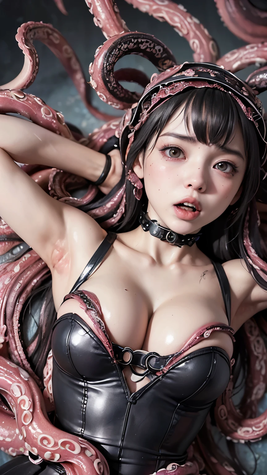 Realistic, Surreal, Cinema Lighting, 32k, 1. Gothic ta Girl,Accurate Gothic Loliostume、 (There are many tentacles around)、(((Cheeky Tentacles)))、 Backlight, (Bright light:1.2), (Improvement of quality:1.4), (Highest quality Realistic textured skins:1.4), Detailed face, Long Hair, bangs, Big Breasts、Nipples、Abdominal muscles、Waistline、(Enhances the beauty of skin texture:1.1), Matte texture、Gothic Lolita GUnderwater、Full body portrait、seabed、Countless tentacles spread out、Gothic Lolita girl tentacle fuck image , (((Tentacles give Supergirl a deep kiss)))、(((Inserting tentacles into a Gothic Lolita girl'h)))、(A girl with a distressed expression:1.9)、(The tentacles pry open Supergirl'mouth、Supergirl can open her mouth wide、Tentacles wrapped around a girl'head:1.5)、(bondage)、Burp once、Thick tentacles bind the whole body、(Smooth tentacles with a texture similar to raw meat:1.3)、cum in mouth、facial、(A mouthful of thick tentacles)、