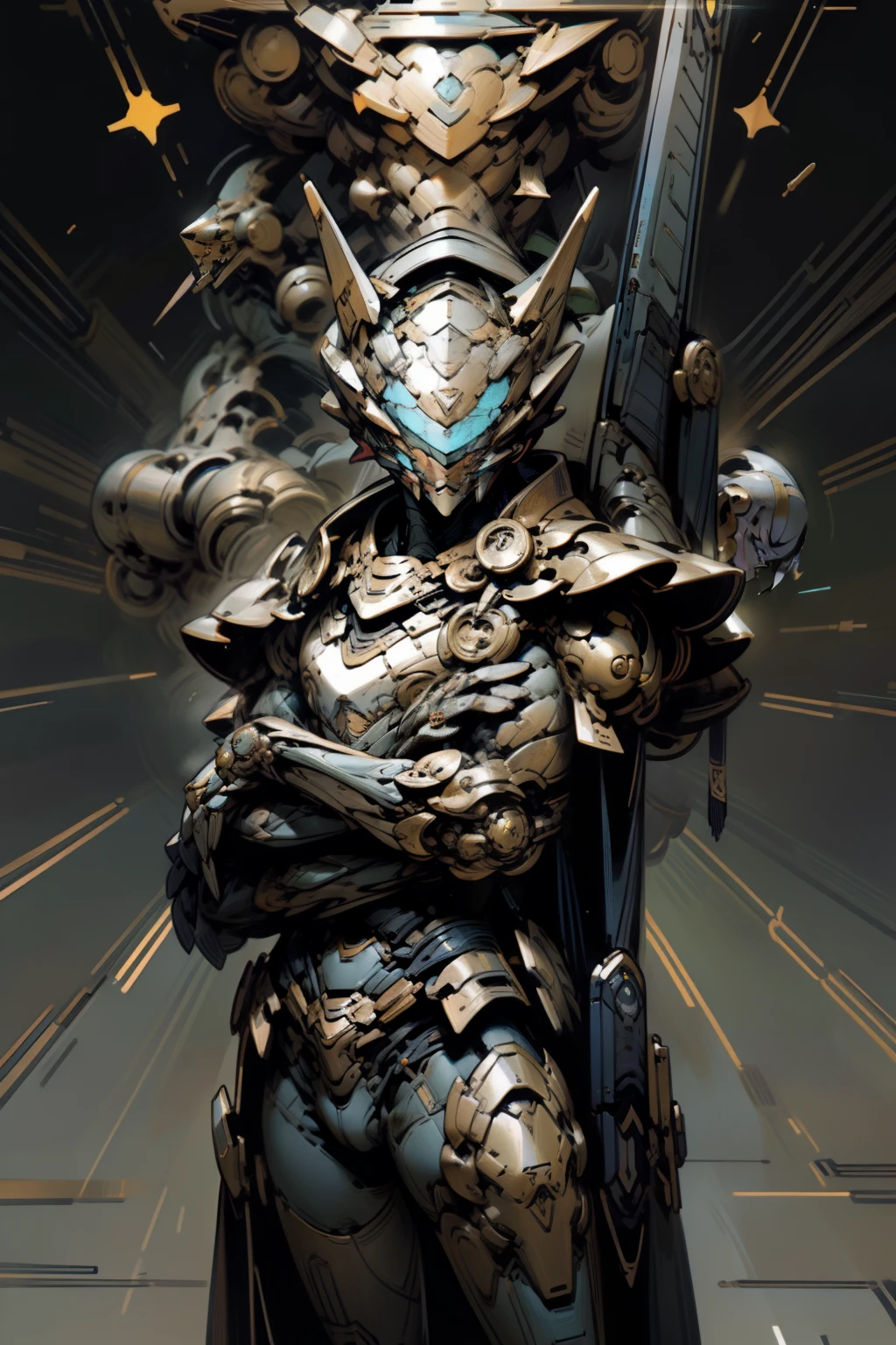 In the realm of intricately designed comic characters, there exists one figure clad in a suit of indigo and emerald hues, embodying mechanized precision. With a gun in his hand, he stands as a beacon of strength and determination. The suit's metallic sheen reflects the light blue and bronze accents, while heavy shading adds depth and dimension to his strong facial expression. The style embraces the sleek aesthetics of an Xbox 360 graphic novel, immersing us in a world where technology and humanity converge.