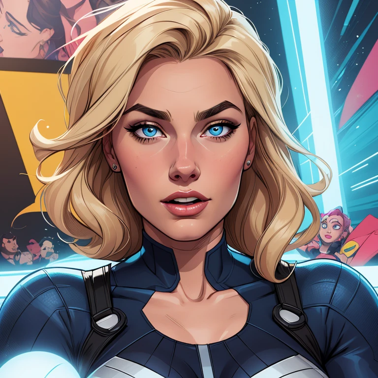 a Cartoon style digital illustration close-up of a woman with blonde hair and blue eyes, artgerm e lois van baarle, zenoscope, Betty Cooper, Lois van Baarle e Rossdraws, no estilo artgerm, artgerm julie bell beeple, retrato de emma geada, Invisible Woman, black canary, margot robbie em gta v, wonderful expression Cartoon style digital illustration