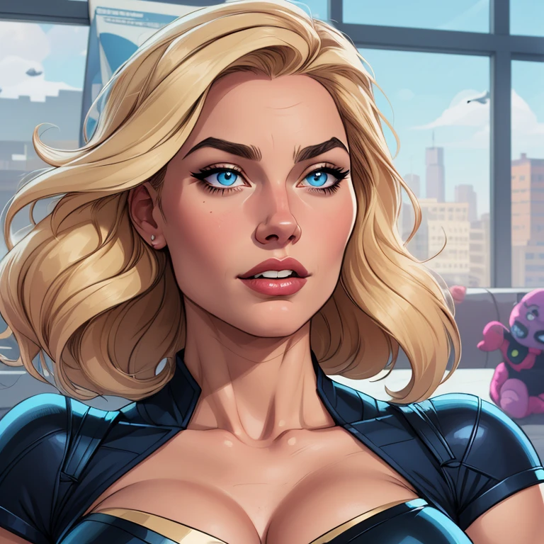 a Cartoon style digital illustration close-up of a woman with blonde hair and blue eyes, artgerm e lois van baarle, zenoscope, Betty Cooper, Lois van Baarle e Rossdraws, no estilo artgerm, artgerm julie bell beeple, retrato de emma geada, Invisible Woman, black canary, margot robbie em gta v, wonderful expression Cartoon style digital illustration 