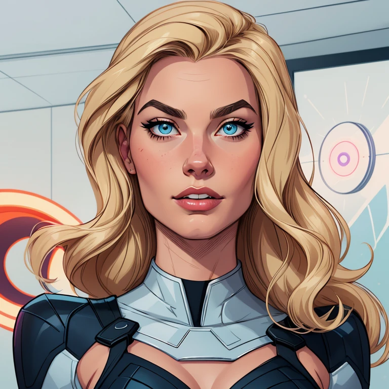 a Cartoon style digital illustration close-up of a woman with blonde hair and blue eyes, artgerm e lois van baarle, zenoscope, Betty Cooper, Lois van Baarle e Rossdraws, no estilo artgerm, artgerm julie bell beeple, retrato de emma geada, Invisible Woman, black canary, margot robbie em gta v, wonderful expression Cartoon style digital illustration