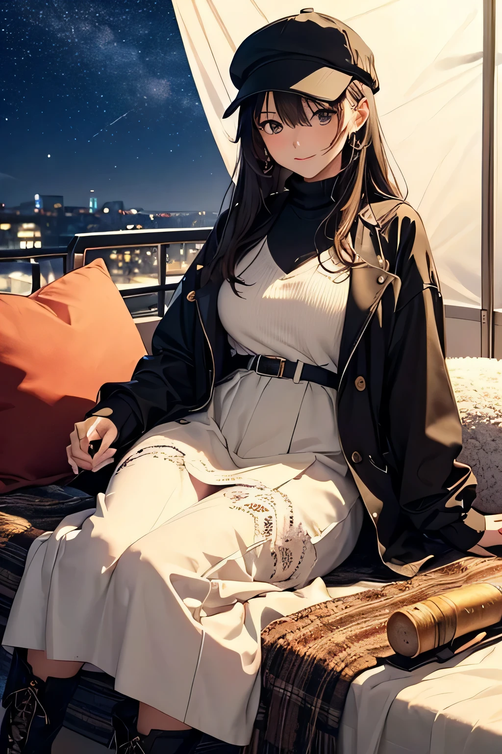 highest quality、High resolution、Detailed Background、Beautiful face in every detail、Anatomically correct、(Draw a normal number of fingers:1.2)、Detailed facial expressions、Teenage beauty、Huge breasts、Perfect body line、cute hair color、cute hairstyle、Romantic and cute atmosphere、cute mood、Cowboy Shot、
Beautiful girl enjoying the starry sky in the autumn night sky、
Stargazing on a picnic date、Hold hands with the night sky in the background, search for constellations and enjoy a romantic meal under the starry sky、
Rooftop or rooftop dates、Spend time holding hands and exchanging sweet words and smiles while looking up at the stars together、
Camp Date、Look at the stars and make a wish in the stars while lying down together in a tent、
You can also deepen your distance from each other while searching for constellations and talking about stars、
Take pictures with your partner or friends with the starry sky in the background or point at the stars and take pictures with a smile、
It is a style that combines boots and pumps with a feminine dress decorated with lace and frills、If you choose a dress with an autumn-like color or floral pattern, it will give off a sense of the season and stand out for its cuteness、
It is a style of layering a shirt or cardigan over a t-shirt or turtleneck、
Pair it with sneakers or boots for a casual and stylish look、
It's a style that pairs a loose, oversized knit with skinny pants or leggings、You can create an autumn-like look by choosing boots or loafers for your feet、
It's a bohemian style that combines a maxi skirt or wide pants with a blouse or cardigan、If you show off your personality with flat sandals or boots as an accessory, this style is perfect for fall nights、
It's a casual style that pairs sweatpants or a sweat dress with sneakers or ankle boots、Pair it with a voluminous hairstyle or cap for a trendy and cute impression、
It is a style that incorporates leather jackets and leather skirts、Pair it with a simple top or knit and pair it with boots or sneakers for an edgy style on fall nights、
It is a style that combines a pleated skirt with a simple top or knit、belts and tights、Pair it with ballet shoes and boots to create a cute and moderately mature look、
It is a style of pairing a skirt with an embroidered blouse or jacket、Pair it with loafers and boots for a slightly classic and cute vibe、
It is a style that combines a knitted vest with a long-sleeved top or shirt and a skirt、Pair it with ankle boots or sneakers, or accentuate a scarf or hat for a perfect style for fall nights、cute